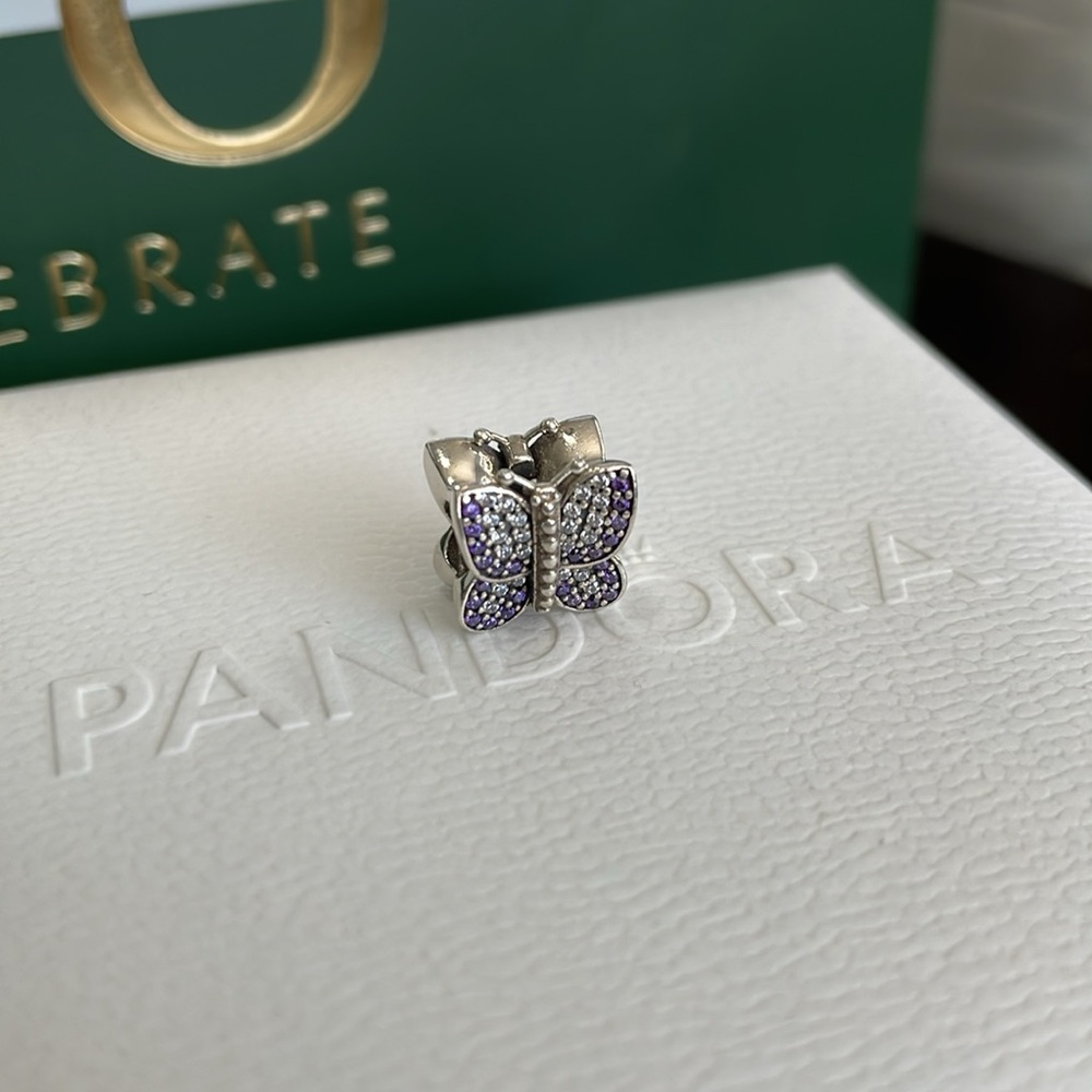 Pandora Purple and Clear Forget Me Not Butterfly Charm - Picture 3 of 4